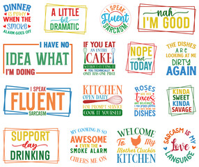 Funny Sarcasm Quotes Bundle - Colorful Humorous Cooking Signs And Sayings