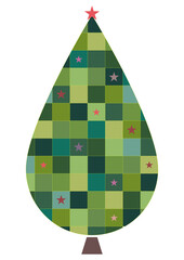 Dessin d'un sapin de No&euml;l form&eacute; de carr&eacute;s et d&eacute;cor&eacute; d'&eacute;toiles