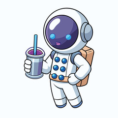 Cute astronaut enjoying a refreshing drink isolated on, adding a touch of whimsy to space exploration