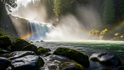 Majestic Waterfall Splendor - A Symphony of Natures Beauty and Light.