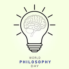 Vector art of world philosophy day observed with a braiin inside a light bulb