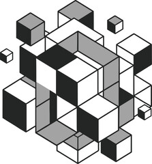 Obraz premium Abstract arrangement of cubes in shades of gray creating a complex geometric composition art piece