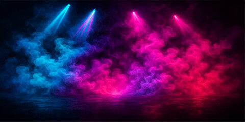 Fototapeta premium Colorful stage lighting with smoke and fog creating a dramatic effect