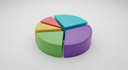 Obraz premium Five colorful segments of a three dimensional pie chart, illustrating data distribution and percentages effectively