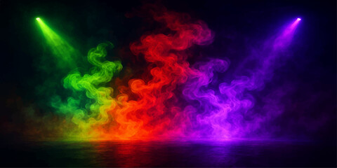 Colorful smoke and light beams creating an abstract and dynamic background
