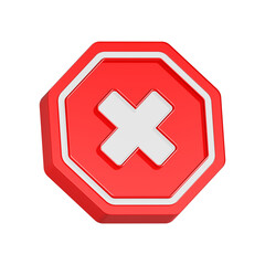 cancel stop icon 3d rendering red color