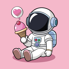 Cute cartoon astronaut holding ice cream isolated on enjoying a sweet dessert