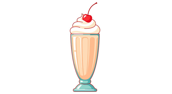 Classic vanilla milkshake with whipped cream and cherry topping vector