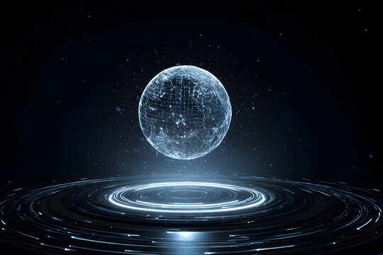 Futuristic digital world hologram with luminous globe for technology and innovation concepts - Powered by Adobe
