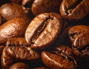 Roasted Coffee Beans Close Up Rich Brown Texture