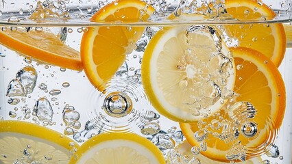 Refreshing Citrus Slices in Sparkling Water - A Vibrant and Healthy Drink.