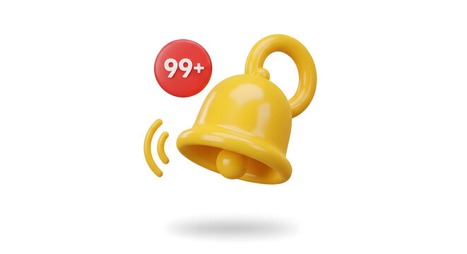 Glossy ringing notification bell with a badge indicating many new incoming messages or important alerts - Powered by Adobe