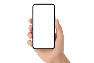 A hand holding a mobile phone with an empty screen for the concept of technology and communication.