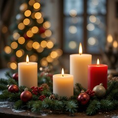 Festive Christmas Candles and Ornaments with Holiday Cheer.