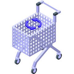 Isometric Shopping Cart With Blue Circular Arrows Inside On Transparent Background In 3d Style