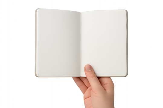 A hand holding an empty notebook for concept of note taking and planning.