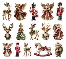 Fototapeta premium PNG Festive figurines evoke holiday spirit, element set on transparent background