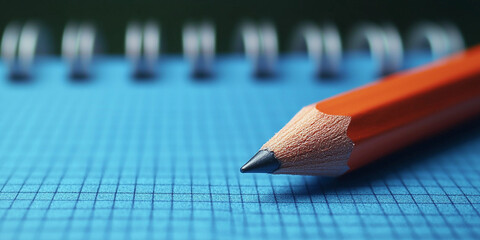 Minimalist notebook and pencil on blue checkered paper Generative AI