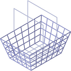 Isometric Shopping Basket Icon With Transparent Background In Purple And Blue Gradients Representing Commerce And Retail With A Wire Mesh Design