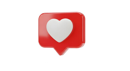 Title: 3D Red Like Heart Icon in Speech Bubble, Social Media Approval and Favorite Symbol