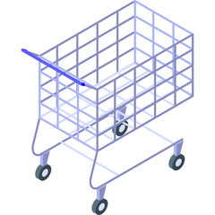 Isometric Shopping Cart Icon With Blue Handle and Transparent Background