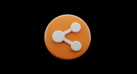 Title: 3D Orange Share Icon, Social Media Networking and Connection Symbol