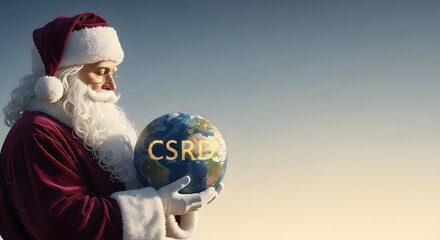 Santa Claus Holding Earth Globe with CSRD Corporate Sustainability