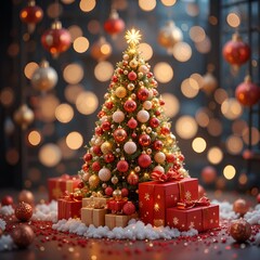 Festive Christmas Tree with Ornaments and Glittering Lights Christmas Wallpaper. 
