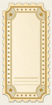Vintage blank ticket stub or raffle coupon template with decorative border featuring stars and scalloped edge, perfect for event admission or vintage design project copy space