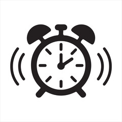 Ringing alarm clock icon signifying time wake up and reminders in black and white