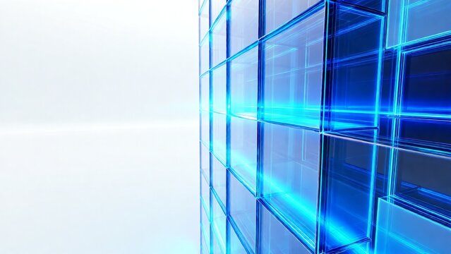 Futuristic blue neon grid background for tech startup presentation, corporate marketing campaign, website hero image with copy space for text, modern digital branding