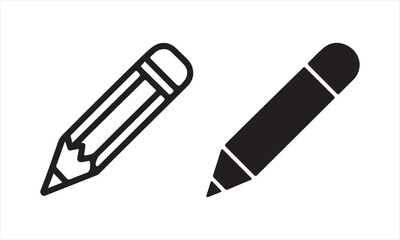 Pencil icon set outline and solid black vector illustration for design projects