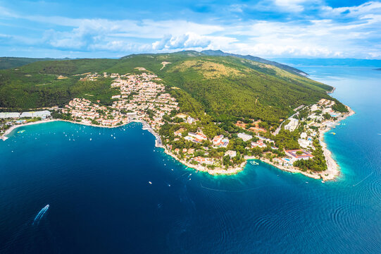 Rabac, Istria. Town of Rabac bay aerial panoramic view.