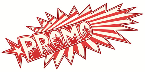 Red Promo Starburst Sticker – Bright Sale Burst Label for Discounts, Special Offers, Promotions, Price Tags, Marketing Badges, Retail Advertising, Vector Isolated Graphic