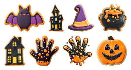 PNG Colorful Halloween-themed cookie designs, element set on transparent background