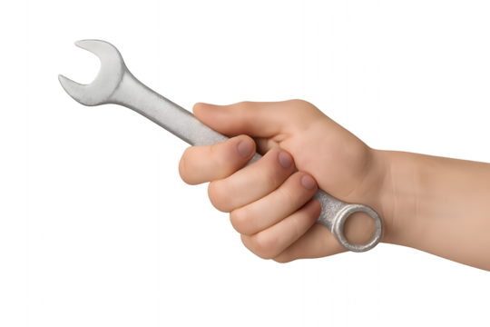 Hand holding a wrench for the concept of repair and maintenance.