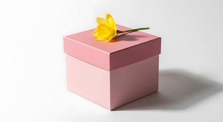 Elegant pale pink box adorned with a bright yellow flower, perfect for a thoughtful gift presentation.