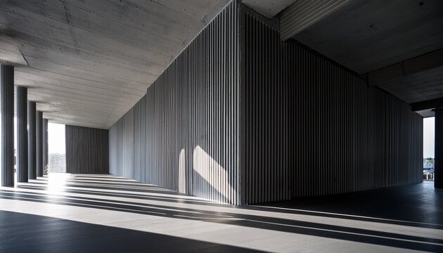 abstract architectural interior light and shadow play on a concrete structure vertical beams create a stark contrast between light and dark