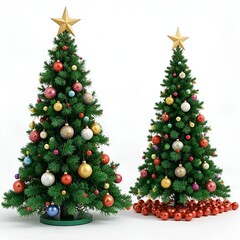 Festive Christmas Tree with Red Ornaments and Green Foliage. 
