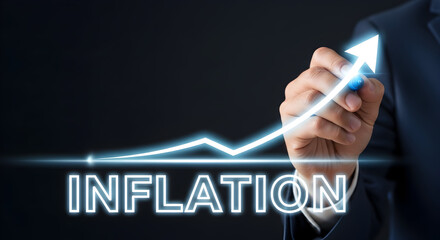 Rising inflation concept with a glowing arrow pointing upwards symbolizing economic challenges and financial growth highlighting market trends and investment strategies for the future economy