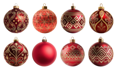 PNG Elegant red Christmas ornaments collection, element set on transparent background
