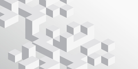 Isometric cubes. Linear geometric drawing. Abstract white background from cubes and lines. Vector illustration.
