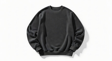 realistic crewneck sweatshirt mockup with folded sleeves, soft fleece texture, natural light highlighting the fabric&rsquo;s softness, dark gray color against a minimal white background--v 6.1 --ar 16:9 --q