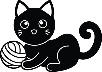 Black outline of a friendly kitten happily playing in a cute simple style Line Art Vector illustration