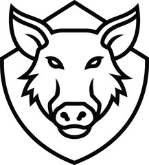 Wild boar head logo created as a strong emblem badge in bold vector style Line Art Vector illustration