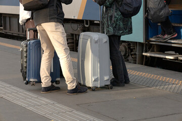 Passengers and Luggage Boarding a Train at Nyugati Station