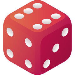 Isometric red dice displaying number six on multiple faces with white pips and a gradient effect on a transparent background studio shot