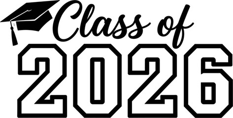 Class of 2026 with graduation cap isolated on, a celebratory design for graduates, symbolizing academic achievement and the beginning of a new chapter