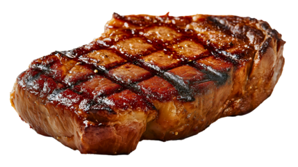 A thick grilled ribeye steak transparent, a juicy roasted beef piece, a hot barbecue meat with char marks, a cooked food ingredient, a delicious dinner concept.