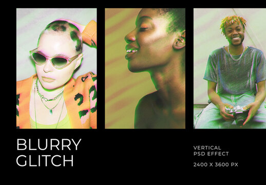 Blurry Glitch Vertical Image Effect Mockup
